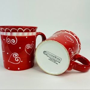 TWO Mugs Love Christmas Red Heart Coffee Cup Mug
